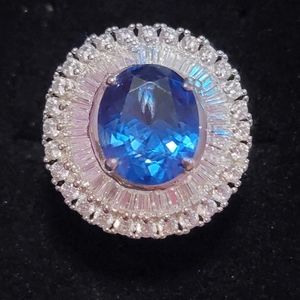 Charles Winston Blue Spinel And White Cubic Zirconia Rhodium Over Silver Ring